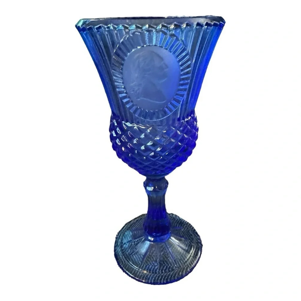 Vintage Avon Fostoria George Washington Cobalt Blue Goblet